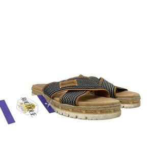 Bench Womens 6 Victoria Slip-On Sandals Black Tan Woven Cross-Strap Open Toe